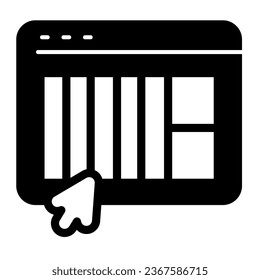 Column layout, website, cursor solid icon, web design concept, web site development vector sign on white background, glyph style icon for mobile concept and web design. Vector graphics