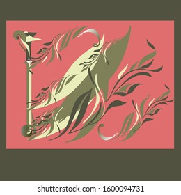 column with leaves on a colored background