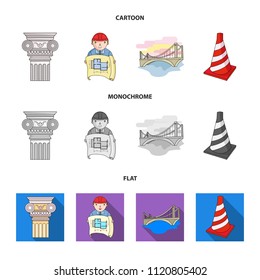 Column, master with drawing, bridge, index cone. Architecture set collection icons in cartoon,flat,monochrome style vector symbol stock illustration web.
