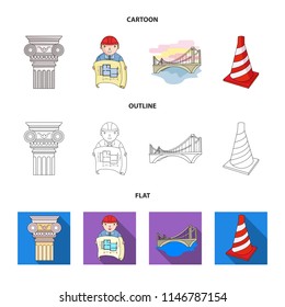 Column, master with drawing, bridge, index cone. Architecture set collection icons in cartoon,outline,flat style vector symbol stock illustration web.