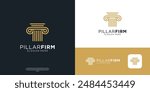 Column or pillar icon with line art style logo design.