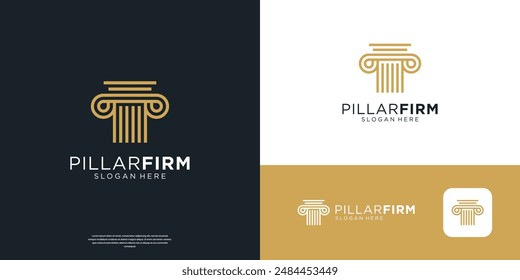 Column or pillar icon with line art style logo design.