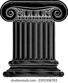 A column or pillar from a Roman or Greek ionic temple in a retro vintage woodcut