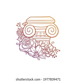Column Rose Flower with Vintage Marble Design. Pillar Floral frame ornament vector style. Decoration Design Wreath illustration.