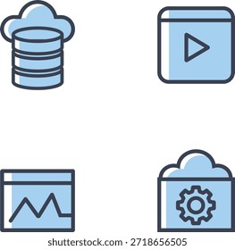 Columna de íconos redondeados del App que incluye base de datos, Botón de juego, gráfico y engranaje para conceptos de interfaz.