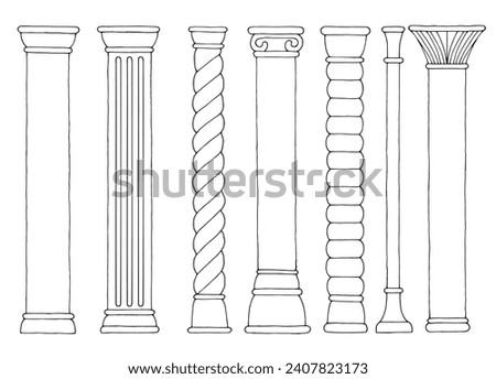 Column set graphic black white isolated sketch illustration vector