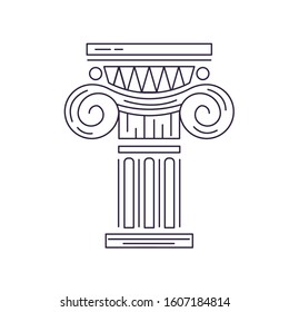 Column vector icon. Linear silhouette. Classical ancient greek, roman column, capital, order.