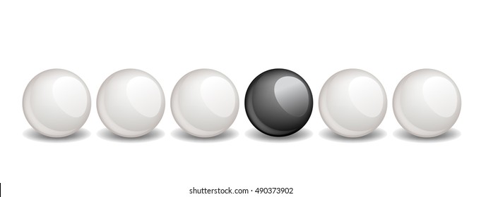  Column of a white spheres and unique black sphere. Conceptual  Vector illustration, no size limit. 