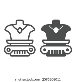 Column with woman torso line and solid icon, city museum concept. Vector graphics. Woman statue with medallion sign on white background, outline style icon for mobile or web design