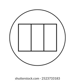 Columna-3 línea hacia fuera icono con círculo.