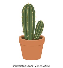 Columnar Cactus in Terracotta Pot Flat Vector Illustration