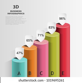 columned 3d chart data growth, vector template infographics