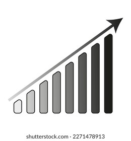 Columns arrow icon. Progress bar. Arrow income economy increase. Vector illustration.