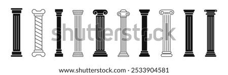 Columns icon set. Ancient column silhouette. Vector illustration.