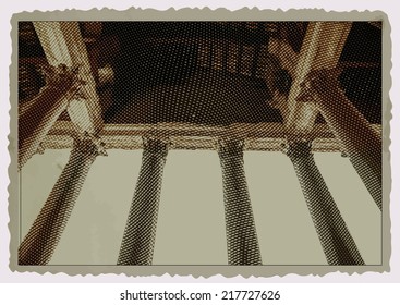 Columns of Pantheon in Rome. Vintage travel postcard.