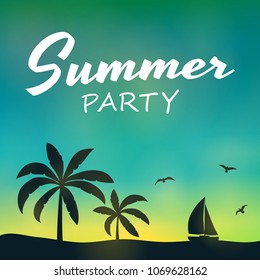 Colurful poster with palm trees - summer holiday. Vector.