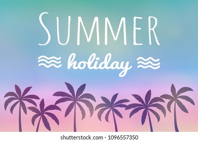 Colurful poster with palm trees - summer holiday. Vector.