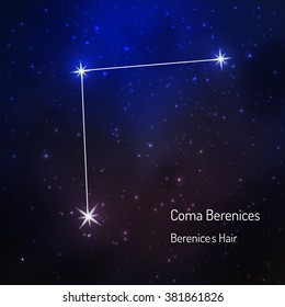 Coma berebices (Berenices hair) constellation in the night starry sky. Vector illustration