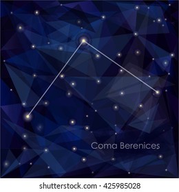 Coma Berenices constellation in night sky, background is a triangulation