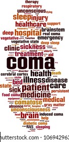 Coma word cloud concept. Vector illustration