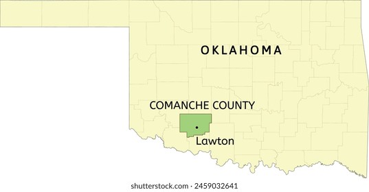 Ubicación del Condado de Comanche y ciudad de Lawton en el mapa estatal de Oklahoma