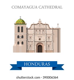 Comayagua Cathedral in Honduras. Flat cartoon style historic sight showplace attraction web site vector illustration. World countries cities vacation travel sightseeing Central America collection.