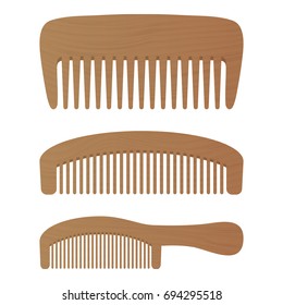 Comb , Barber Comb, Hair Accessories, Wooden Comb Isolated On A White Background. Vector Illustration. Hair Products