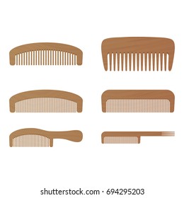 Comb , Barber Comb, Wooden Comb Isolated On A White Background. Vector Illustration. Hair Products