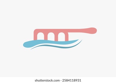 Comb and bridge with river waves logo