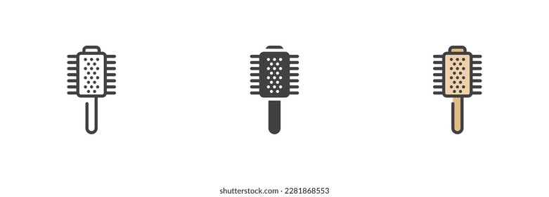 Comb Pinsel andere Stil Symbol Set. Linie, Glyph und gefüllte Umrissversion, Umriss und ausgefülltes Vektorzeichen. Symbol, Logo-Abbildung. Vektorgrafik