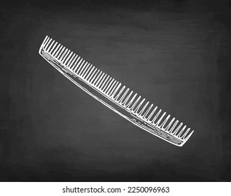 Comb chalk sketch on blackboard background. Hand drawn vector illustration. Retro style.