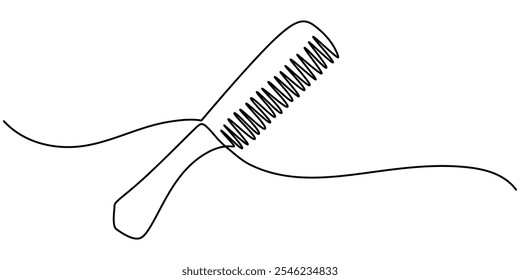 Comb Continuous Line Icon, Continuous Line Comb Icon, Monoline Barber Symbol, One Line Haircut Logo Silhouette, Hairbrush Sign, Hair Comb continuous line art, Comb Continuous Art Illustration.