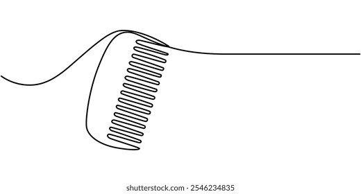 Icono de línea continua de peine, Icono de peine de línea continua, Símbolo de peluquero monolíneo, Silueta de logotipo de corte de cabello de una línea, Signo de cepillo, Peine de pelo de línea continua de arte, Peine de ilustración de arte continuo.