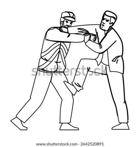 comb fight at night vector. conflict duel, fracas scuffle, skirmish struggle comb fight at night character. people black line pencil drawing illustration
