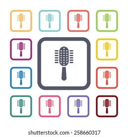 comb flat icons set. Open colorful buttons 
