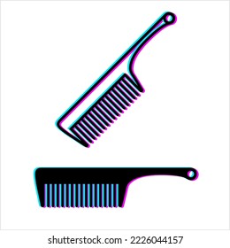 Comb Glitch Icon, Hair Comb Icon, Tool With Row Of Narrow Teeth Used To Untangle, Arrange Hair Vector Art Illustration