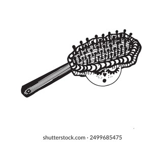 comb hair brush with a face black and white picture painting can be used in the topic of beauty hairdressing beauty salons