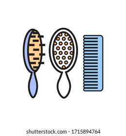 Comb and hair brushes icons. Basic line icon.