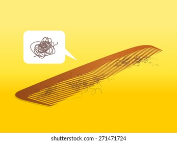 Comb with hair, confused, headache, vector illustration