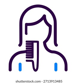 Icono del pelo del peine. Una Ilustración vectorial lineal de peine de pelo aislado sobre fondo blanco.