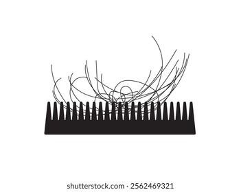 Comb with Hair Loss Icon, Hair Fall on Brush Silhouette, Scalp Health Care Sign, Hair Losing Pictogram, Baldness, Alopecia Problem Illustration