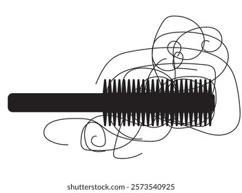 Comb with Hair Loss Icon, Hair Fall on Brush Silhouette, Scalp Health Care Sign, Hair Losing Pictogram, Baldness, Alopecia Problem Illustration