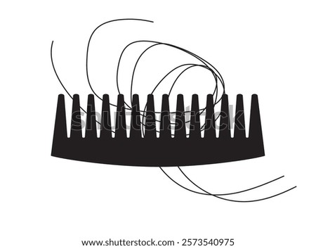 Comb with Hair Loss Icon, Hair Fall on Brush Silhouette, Scalp Health Care Sign, Hair Losing Pictogram, Baldness, Alopecia Problem Illustration