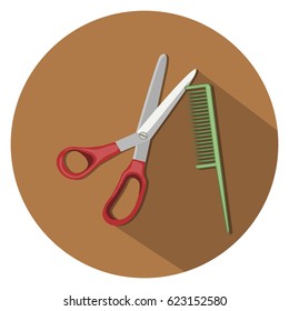 Comb hair with scissors icon
