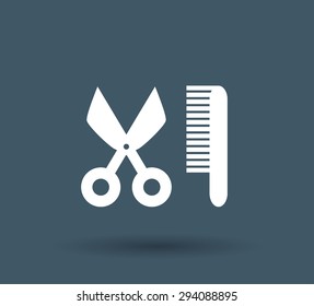 Comb hair with scissors sign icon