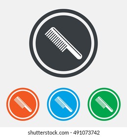 Comb hair sign icon. Barber symbol. Graphic design web element. Flat comb symbol on the round button. Vector