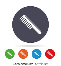 Comb hair sign icon. Barber symbol. Round colourful buttons with flat icons. Vector