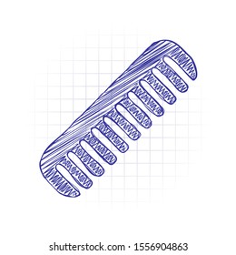 comb, hairbrush. simple silhouette. Hand drawn sketched picture with scribble fill. Blue ink. Doodle on white background