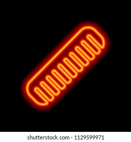 comb, hairbrush. simple silhouette. Orange neon style on black background. Light icon