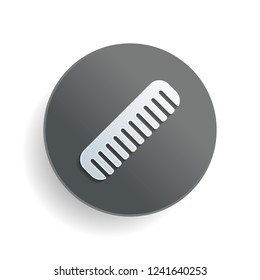 comb, hairbrush. simple silhouette. White paper symbol on gray round button with shadow